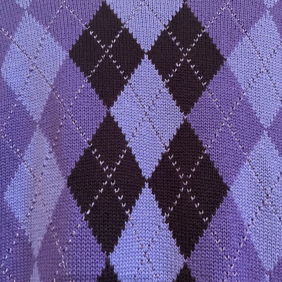 Petite Sophisticate Purple Argyle Sweater With Shimmer Literary Chic - Picture 2 of 13